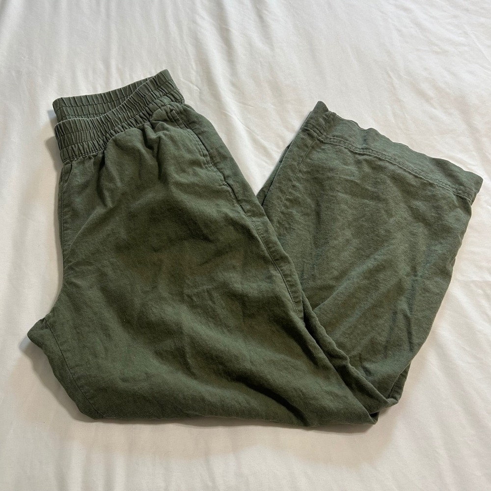 Old Navy High Rise Wide Leg Linen Blend Pants Olive Green Comfort Waistband M